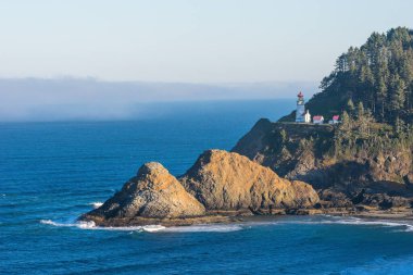Heceta Lighthouse State Scenic Area, Oregon, ABD 'deki sahilin manzarası..
