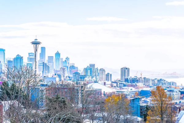 Seattle Cityscape Πρωί Φως Χειμώνα Πυροβολούν Από Kerry Park Άποψη — Φωτογραφία Αρχείου