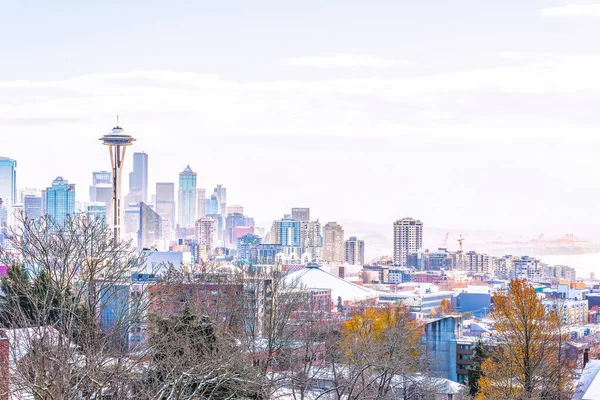 Seattle Cityscape Ranním Světle Zimě Focení Pohledu Kerry Park Washington — Stock fotografie