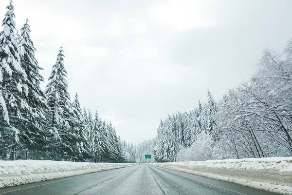 Empty Road High Snow Level Covered Landscape Winter Season Stock Photo