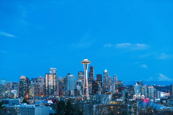 Vista Panorâmica Paisagem Urbana Seattle Noite Washington Eua Apenas Para — Fotografia de Stock