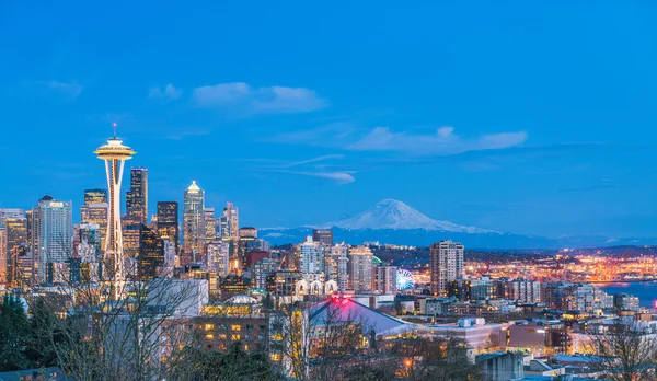 Vista Panorâmica Paisagem Urbana Seattle Noite Washington Eua Apenas Para — Fotografia de Stock