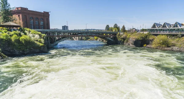 Ocelový Most Parku Riverfront Slunečného Dne Spokane Washington Usa — Stock fotografie