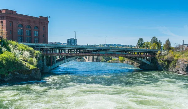 Ocelový Most Parku Riverfront Slunečného Dne Spokane Washington Usa — Stock fotografie