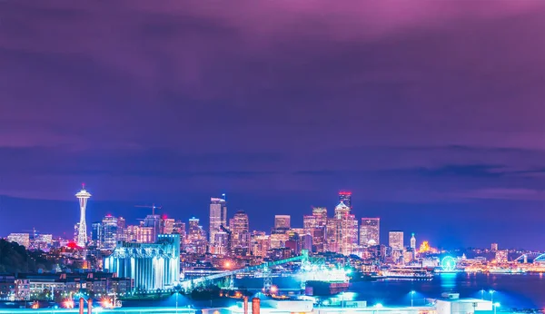 Vue Panoramique Seattle Paysage Urbain Dans Nuit Washington États Unis — Photo