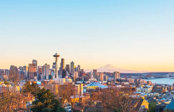 Paisaje Urbano Seattle Atardecer Washington Estados Unidos — Foto de Stock