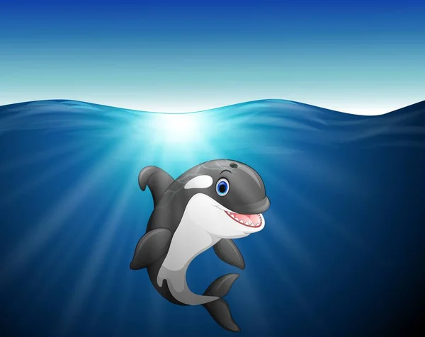 Katil balina karikatür denizde — Stok Vektör