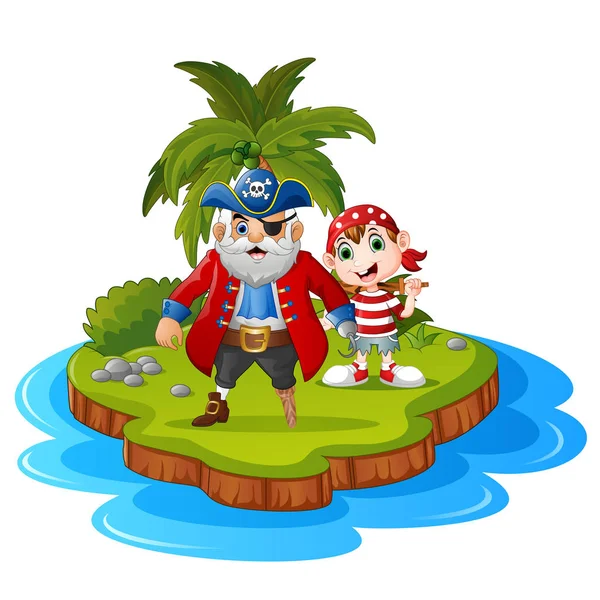 Pirate in the treasure island — Stock Vector