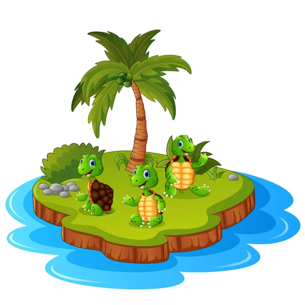 Ilha tropical com tartaruga —  Vetores de Stock