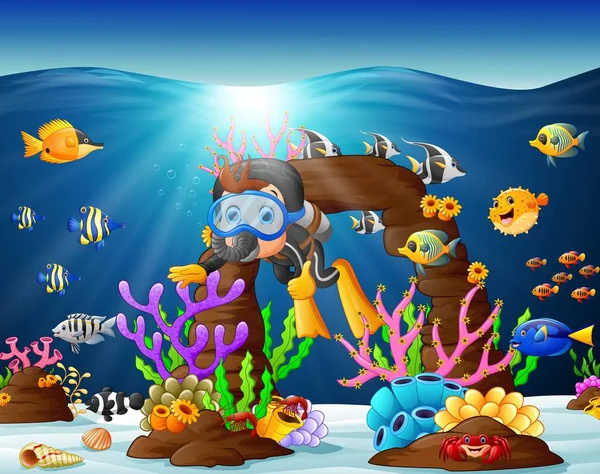 Illustration du plongeur sous-marin — Image vectorielle