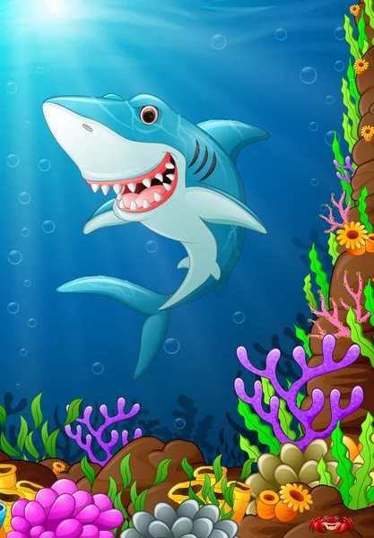 Cartoon shark under the sea — Stock Vector