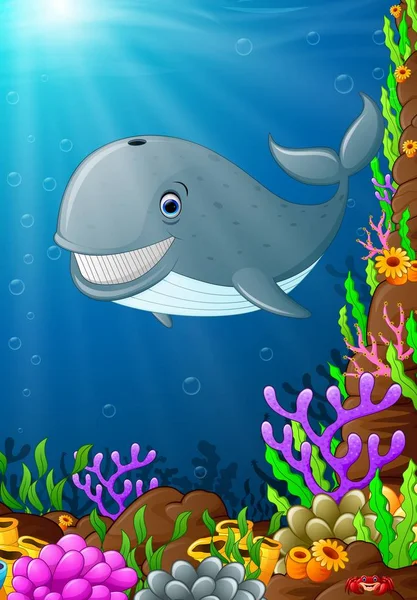 Cartoon walvis onder de zee — Stockvector