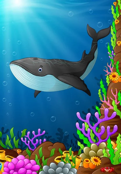 Baleine à dessin animé sous la mer — Image vectorielle
