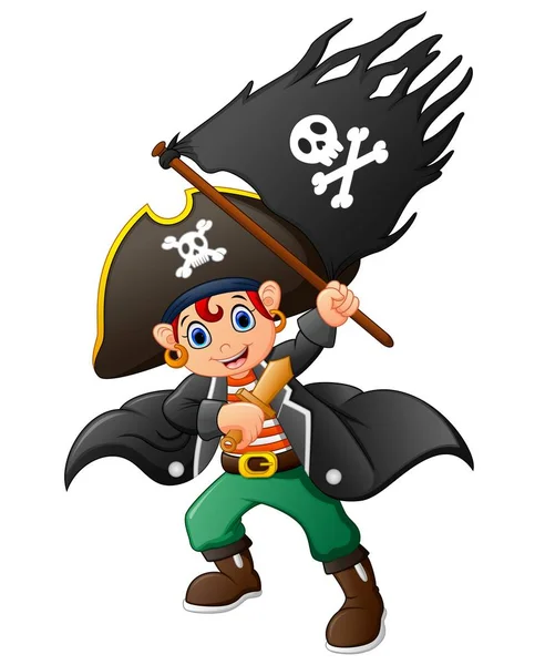 Pirata sosteniendo bandera pirata — Vector de stock