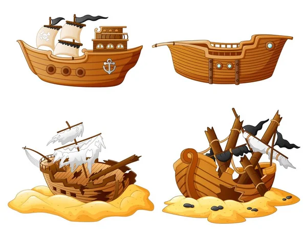 Ensemble de bateau pirate cassé — Image vectorielle