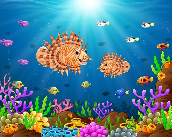 Ikan kartun di bawah laut - Stok Vektor