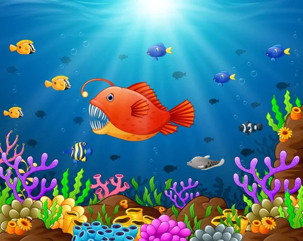 Pesce dei cartoni animati sotto il mare — Vettoriale Stock