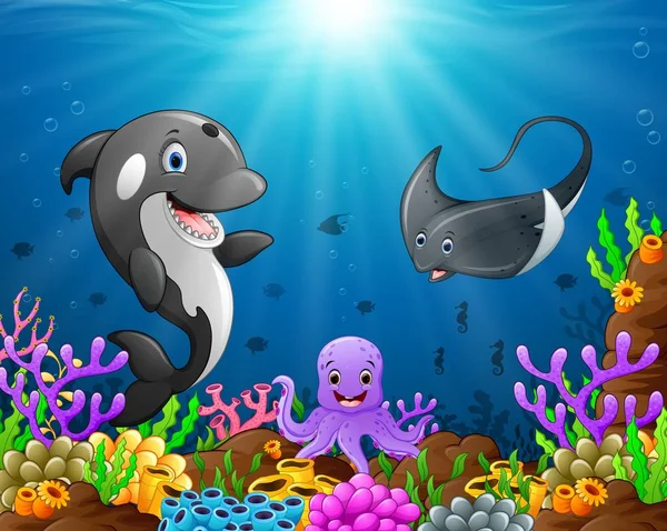 Peixe dos desenhos animados sob o mar — Vetor de Stock