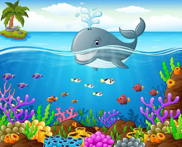 Cartoon whale under the sea — Stock Vector