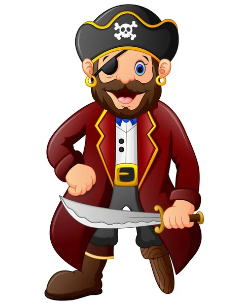 Pirata de dibujos animados sosteniendo una espada — Vector de stock