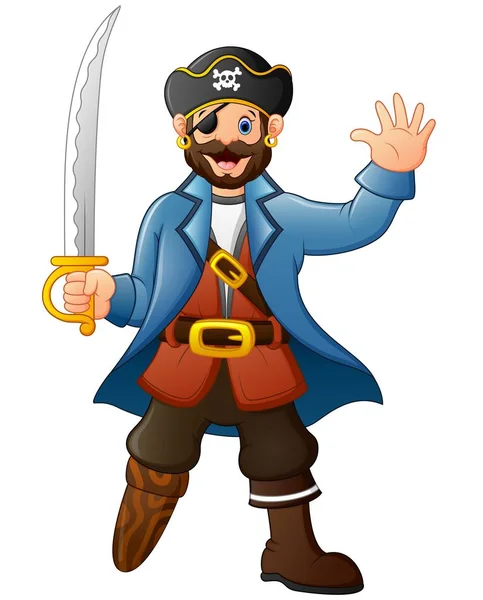 Pirata de dibujos animados sosteniendo una espada — Vector de stock