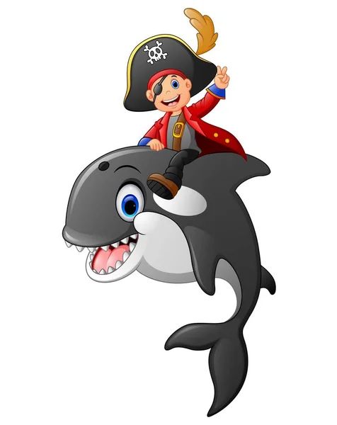 Dibujos animados pirata paseo ballena — Vector de stock