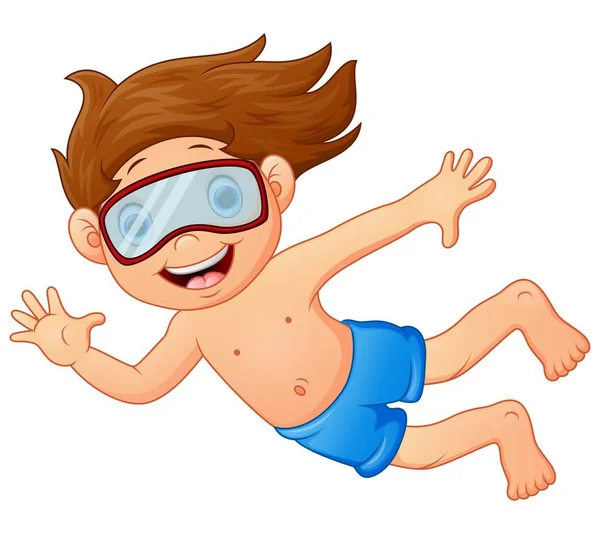 Snorkeling kid waving hand — Stock Vector