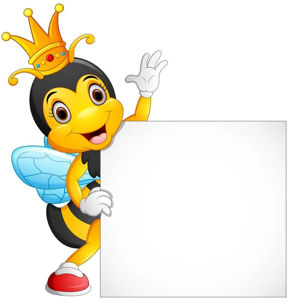 Cartoon abeille tenir signe blanc — Image vectorielle