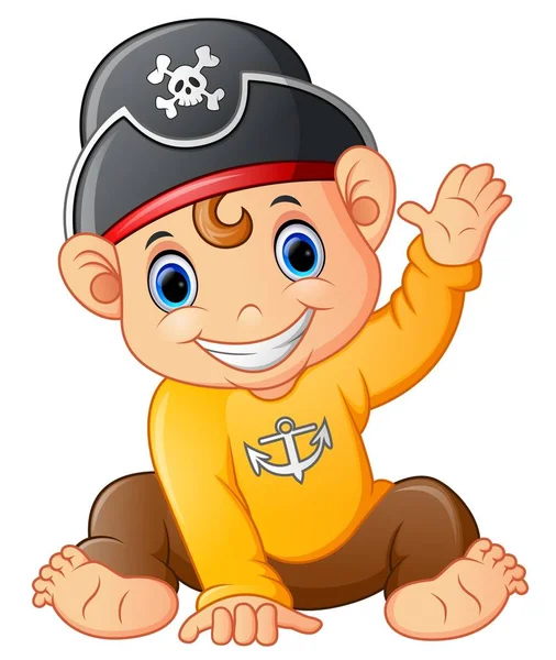 Bebé pirata saludando mano — Vector de stock