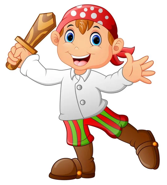 Πειρατής παιδί κρατώντας ένα ξύλινο σπαθί — Διανυσματικό Αρχείο