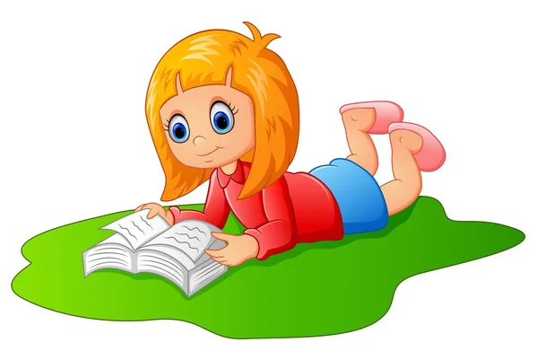 Menina feliz leitura livro — Vetor de Stock