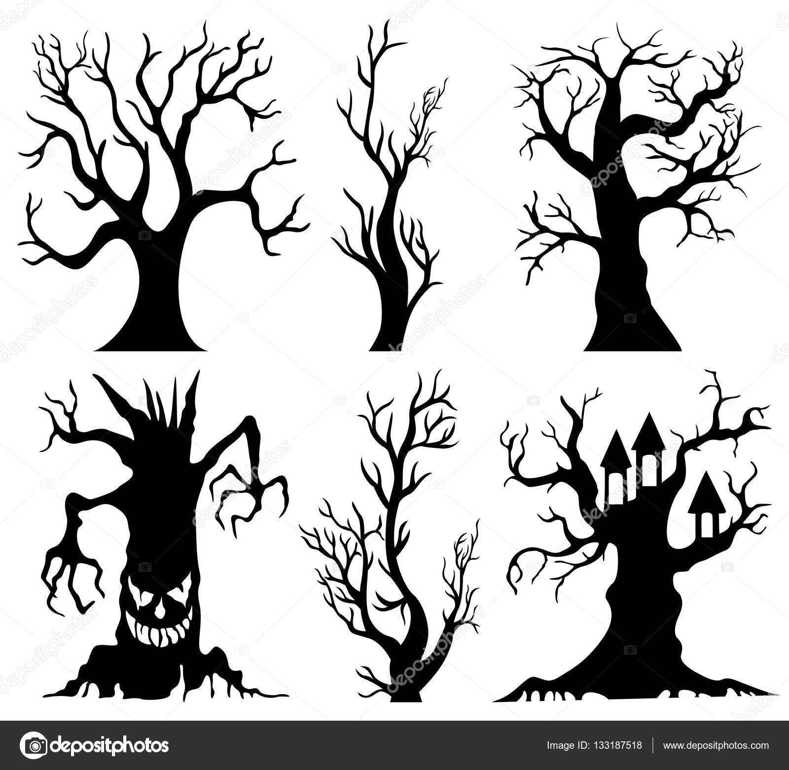 Scary Trees Cartoon Set Of Spooky Halloween Tree Cartoon Stock Vector C Dualoro 133187518