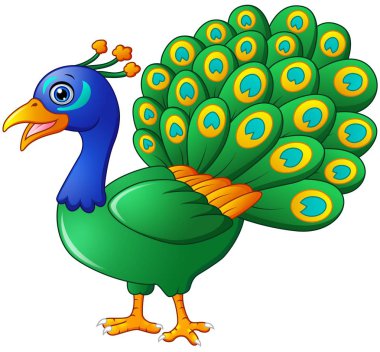Happy peacock cartoon isolated on white background clipart