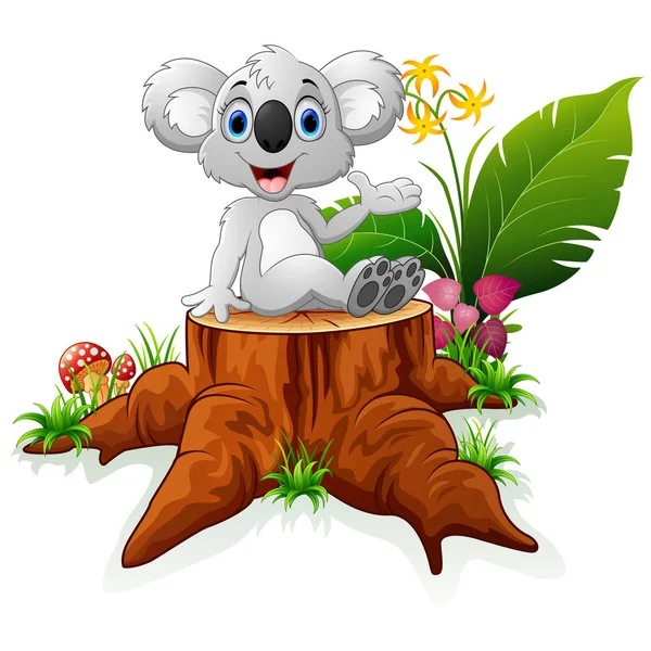 Lindo koala sentarse en árbol stump — Vector de stock