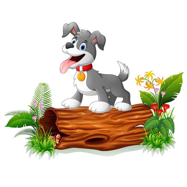 Karikatúra baba kutya a fa törzse — Stock Vector