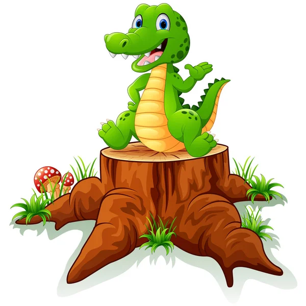 可爱的鳄鱼在树桩上摆姿势 — 图库矢量图片
