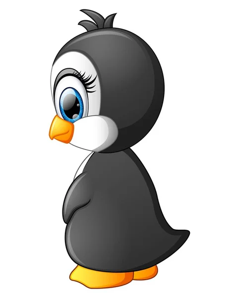 Beyaz arka planda izole edilmiş sevimli bebek penguen pozu — Stok Vektör