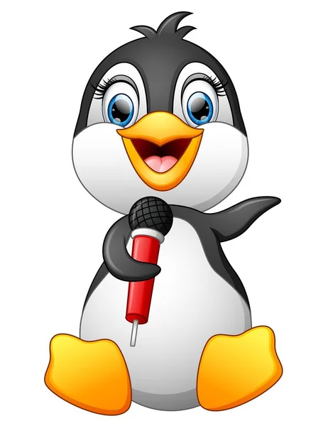 Karikatür penguen tutun mikrofon — Stok Vektör