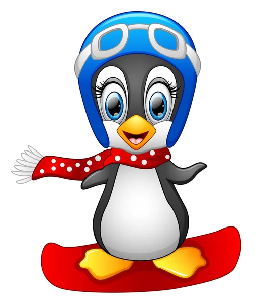 Sevimli penguen snowboard — Stok Vektör