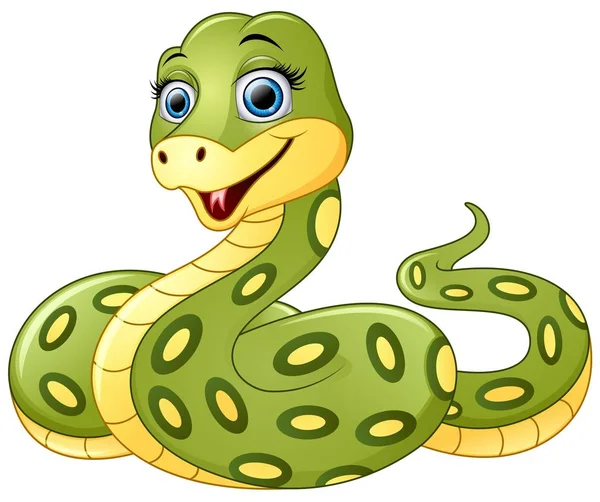 Linda serpiente verde de dibujos animados — Vector de stock