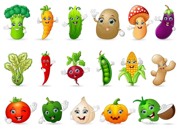 Śmieszne kreskówka różnych warzyw — Wektor stockowy