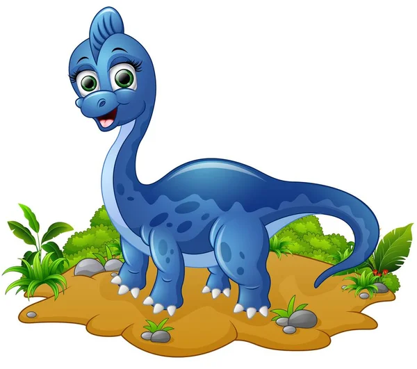Kartun dinosaurus biru yang lucu - Stok Vektor