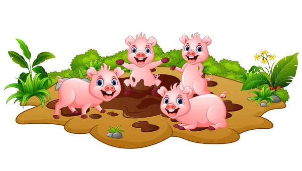 泥で遊んで面白い豚 — ストックベクタ