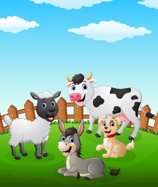 Fattoria animale cartone animato sul campo — Vettoriale Stock