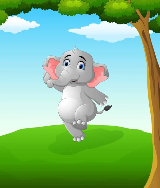 Boldog elefánt rajzfilm a pályán — Stock Vector
