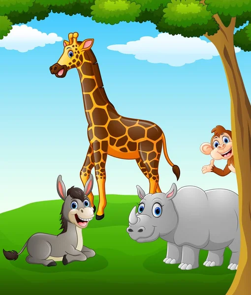 Happy animaux dessin animé sur le terrain — Image vectorielle