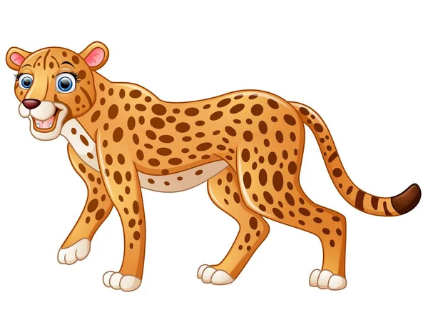 Desenho animado feliz leopardo isolado no fundo branco —  Vetores de Stock