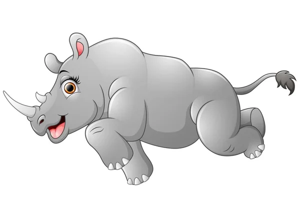 Ευτυχισμένος Ρινόκερος κινουμένων σχεδίων που τρέχει — Διανυσματικό Αρχείο