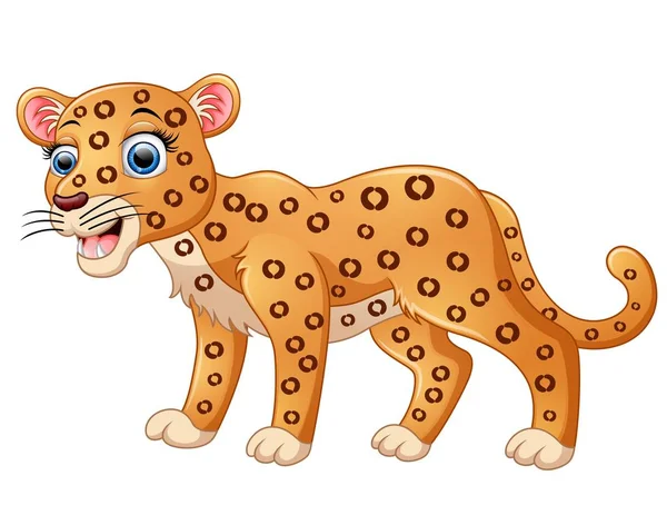 Счастливый мультик про леопарда на белом фоне — стоковый вектор