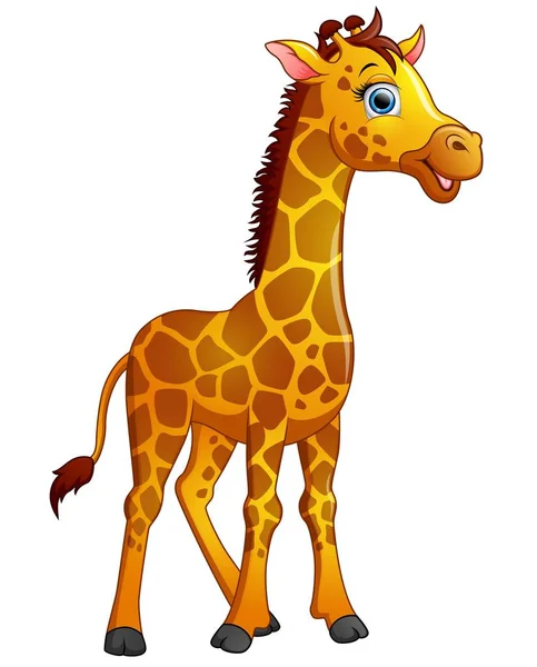 Dibujos animados jirafa feliz aislado sobre fondo blanco — Vector de stock